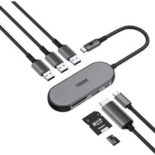 Throne CHUB007-A Windows & Mac Uyumlu 100w Hızlı Şarj Özellikli Type-C to 4K HDMI *1x USB-C 100W PD  *3x USB-A 3.0 5Gbps *2x TF/SD Card 7in1 Örgü Kablolu Çevirici HUB Çoklayıcı