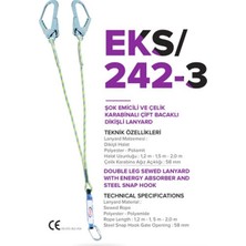 EKS 242-3 ŞOK EMİCİLİ VE ÇELİK KARABİNALI ÇİFT BACAKLI DİKİŞLİ LANYARD