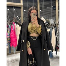 Karen Gold  Düğmeli Kaşe Kaban Siyah