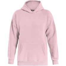 Unisex Basic Düz Renk Kapüşonlu Içi Yumuşak Polarlı Oversize Sweatshirt - Pembe