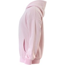 Unisex Basic Düz Renk Kapüşonlu Içi Yumuşak Polarlı Oversize Sweatshirt - Pembe