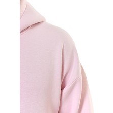 Unisex Basic Düz Renk Kapüşonlu Içi Yumuşak Polarlı Oversize Sweatshirt - Pembe