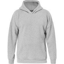 Softway Basic Düz Renk Kapüşonlu Içi Yumuşak Polarlı Oversize Sweatshirt - Gri