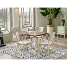 Evomas Ikon Serisi Kütük Ceviz Mutfak Masası Takımı 4 Sandalye 80X120