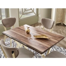 Evomas Ikon Serisi Kütük Ceviz Mutfak Masası Takımı Metal Ayak 4 Sandalye 80X120