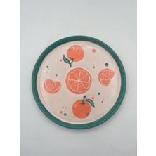 Kimya Ceramics Handmade Seramik Tabak Seti ve Kulplu Kasesi(Portakal Desenli)