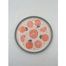 Kimya Ceramics Handmade Seramik Tabak Seti ve Kulplu Kasesi(Portakal Desenli)
