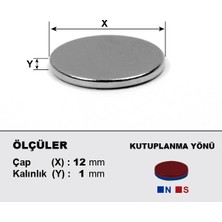 NeoHobi Neodyum Mıknatıs D12x1 Çap 12 mm Kalınlık 1 mm Çok Güçlü Mıknatıs 20 Adet