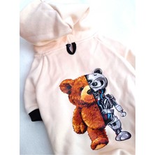 Patibör Bearrobo Içi Polarlı Krem  Pamuk Kumaş Köpek Kıyafeti Kapüşonlu Sweatshirt