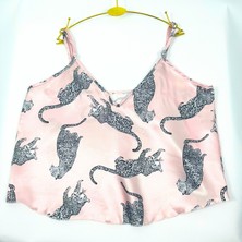 Fancy Lab Leopar Desenli Saten Şortlu Pijama Takımı