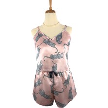 Fancy Lab Leopar Desenli Saten Şortlu Pijama Takımı