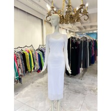 Daniya Tül Astarlı Uzun Boy Elbise Beyaz