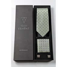 1001 Kravat Mendilli Klasik Desenli Renkli Kravat ve Metal Kol Düğmeli Erkek Hediye Seti