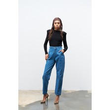 Basic Park Lacivert Nevruz Dikişli %100 Cotton Denim Pantolon