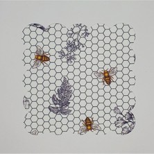 Deco Zarif Arı ve Yaprak Desenli Dijital Baskılı Kokteyl Peçetesi