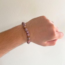 Pembe Ay Taşı & Hematit  Doğal Taş Erkek Bileklik EBLK-386