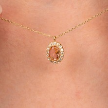 Fasek Gold Gümüş Kolye -  Gümüş Koyle - Zultanit Oval Taşlı 925 Ayar Gümüş Kolye