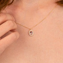 Fasek Gold Gümüş Kolye -  Morganite Oval Taşlı 925 Ayar Gümüş Kolye