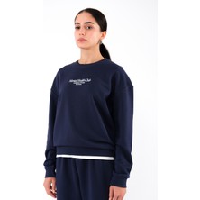 Coredra Mental Health Club Relaxed Fit Sweatshirt Kadın - Lacivert