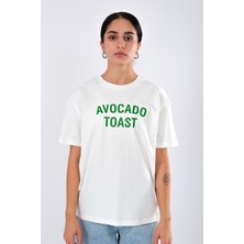 Coredra Avocado Toast Relaxed Fit Kadın T-Shirt Ekru
