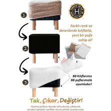 Hamur Yıkanabilir Puf Tabure Kılıfı Tak-Çıkar-Değiştir-Yenile Orta Sehpa Kılıfı Bb Fluffy Zoo Sheep