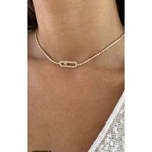 Niceboutique Taşlı Gold Tasarım Messi Choker Kolye