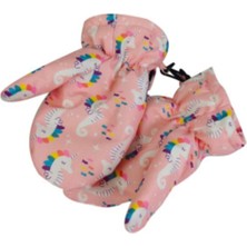 Petityu Unicorn Temalı Yumuşak Eldiven Erkek Çocuklar İçin Pembe Renk 3 - 8 Yaş Sezonluk