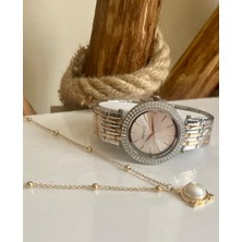 Ferrucci Rose&silver Çelik Büyük Kasalı Kadın Kol SAATI+%100 Çelik Kolye Hediye Set