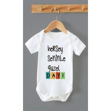 Outdoor One Organik Pamuk Herşey Seninle Güzel Dayı Baskılı Bebek Body Badi Çıtçıtlı Zıbın Zbn199