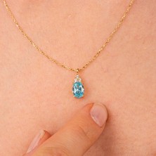 Fasek Gold Altın Kolye - Altın Kolye - Blue Topaz Oval Taşlı 14 Ayar Altın Kolye
