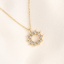 Fasek Gold Altın Kolye - Altın Kolye - Yuvarlak Oval Zirkon Taşlı 14 Ayar Altın Kolye