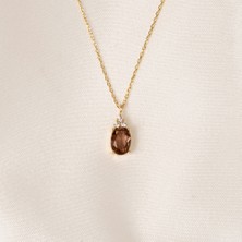 Fasek Gold Altın Kolye - Altın Kolye - Oval Zultanit Taşlı 14 Ayar Altın Kolye
