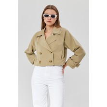 Bolivente Kadın Kruvaze Crop Trençkot