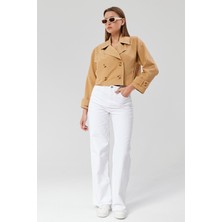 Bolivente Kadın Kruvaze Crop Trençkot