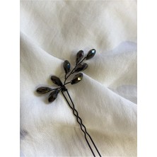 Pearly Handmade Siyah Kristal Toka Firkete Düğün Kına Nişan Nikah Gelin Tokası Topuz Tokası