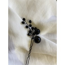 Pearly Handmade Siyah Inci Firkete Düğün Kına Nişan Nikah Gelin Tokası Topuz Tokası