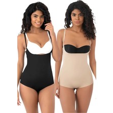 Uniquetrenders Kadın Lazer Kesim  ve Toparlayıcı Göğüs Altı Askılı Body Korse 2'li Set