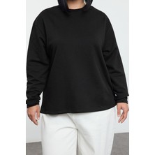 FRM Kadın Büyük Beden Bisiklet Yaka Standart Kol Çıtçıt Detaylı Normal Kalıp Örme Sweatshirt