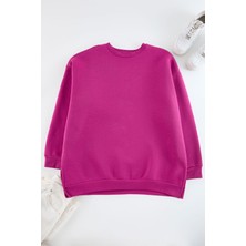 FRM Kadın Büyük Beden Oversize Bisiklet Yaka Standart Kol Kalın Içi Polarlı Yırtmaçlı Örme Sweatshirt