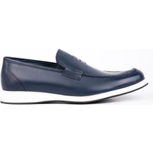 Koyu Lacivert %100 Deri Analin Bağcıksız Casual Ayakkabı 1033240165