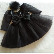Esmaca Moda Kız Çocuk Uzun Tül Kol Siyah Elbise
