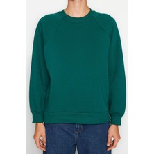 FRM Kadın Moda Şık Oversize Bisiklet Yaka Düşük Kol Uzun Rahat Kalıp Basic Reglan Kol Örme Sweatshirt