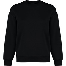 FRM Kadın Regular Bisiklet Yaka Düşük Kol Regular Kalın Içi Polarlı Normal Kalıp Basic Örme Sweatshirt