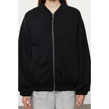 FRM Kadın Oversize Bisiklet Yaka Düşük Kol Uzun Fermuarlı Geniş Kalıp Kalın Içi Polarlı Örme Sweatshirt