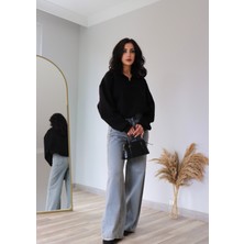 Fermuar Detaylı Modern Kadın Sweatshirt
