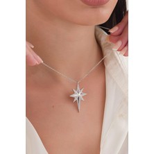 TMT Silver Gümüş Beyaz Zirkon Taşlı Kutup Yıldızı Serenay Kolye