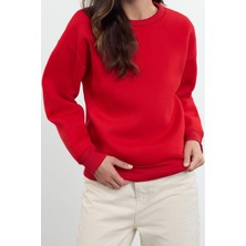 Ersefa Regular Bisiklet Yaka Düşük Kol Regular Kalın Içi Polarlı Normal Kalıp Basic Örme Sweatshirt