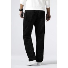 Erkek Siyah Düz Süper Baggy Paça Uzun Kot Pantolon