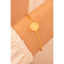 Osmanlı Gümüş Kadın Gümüş Bileklik - El Yapımı Altın Kaplama Gümüş Zirkon Taşlı Yuvarlak Motifli Kadın Bileklik