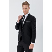 İmza Siyah Gabardin Kırlangıç Yaka 6 Drop Slim Fit Dar Kesim Basic Takım Elbise 1001245011